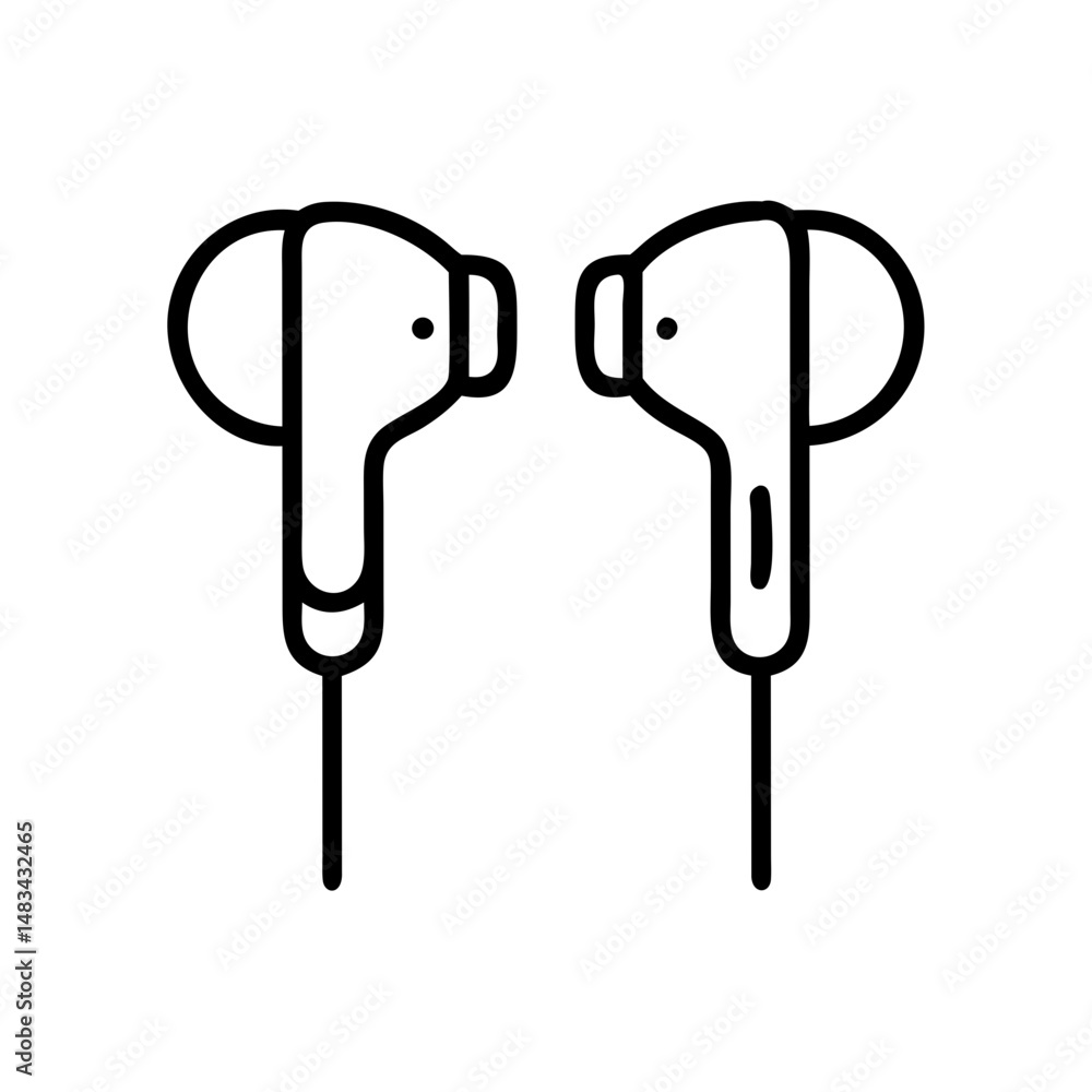 Poster wired earbuds audio icon representing music listening device and sound accessory with cable connecti