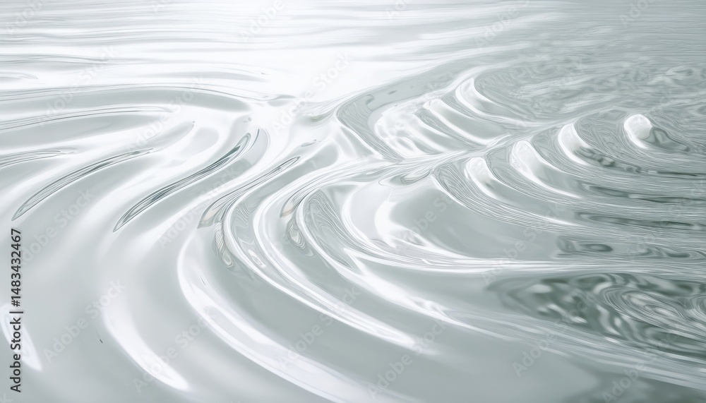 Poster spiral ripple on calm water surface with bright reflections for minimalist design, branding, print, 
