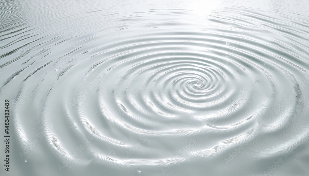 Poster spiral ripple on calm water surface with bright reflections for minimalist design, branding, print, 