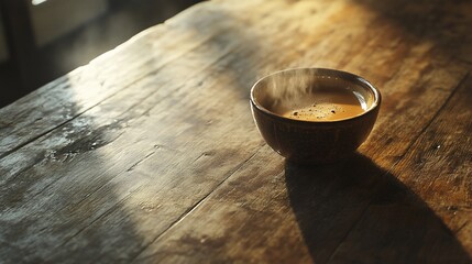Warm drink on a wooden table