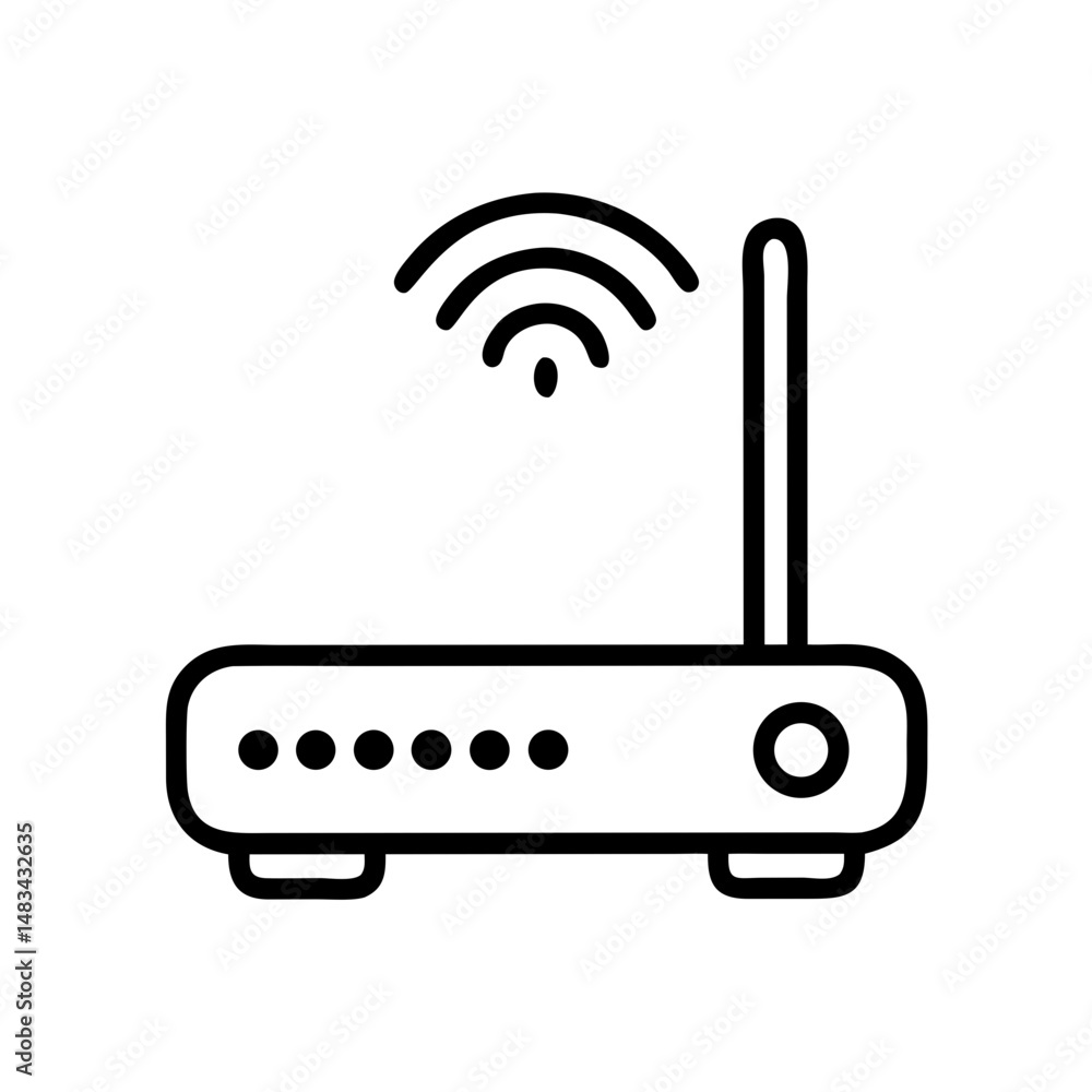 Poster Wireless Router Device Icon Representing Wi-Fi Signal Transmission and Internet Connectivity