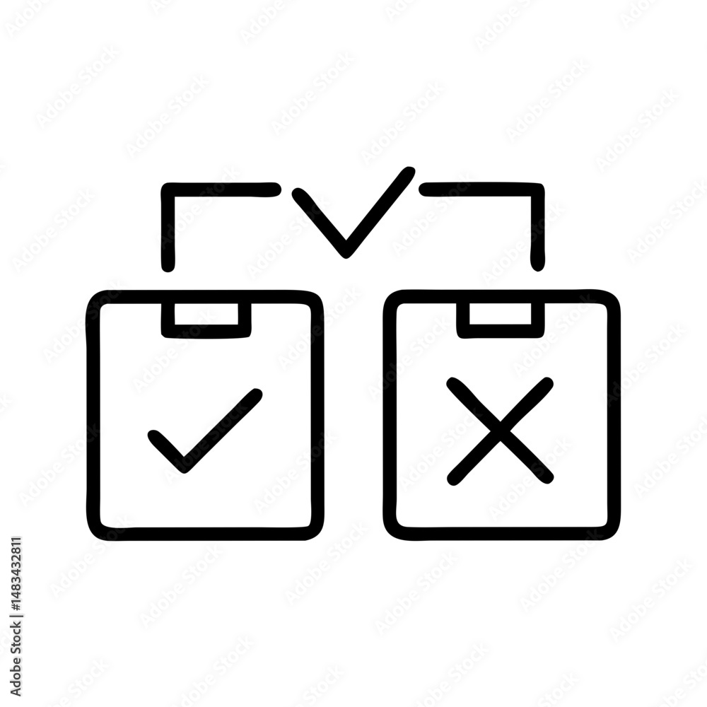 Poster yes and no box icon representing binary choice and decision making