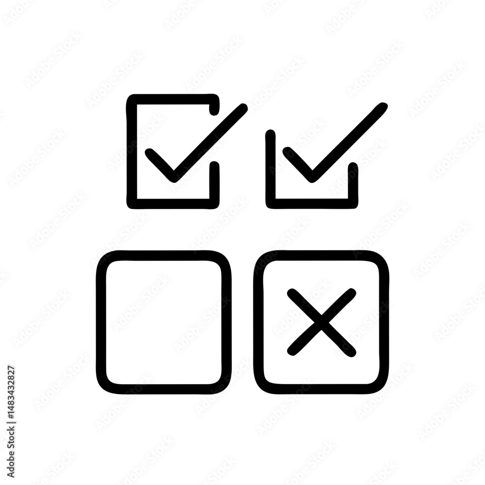 Poster yes and no box icon representing binary choice and decision making