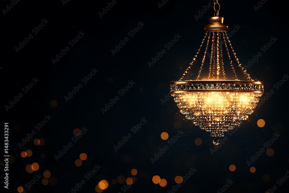 Poster crystal chandelier elegance illuminating on dark backdrop with soft bokeh