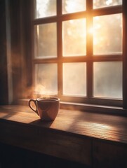 Warm morning coffee by a window