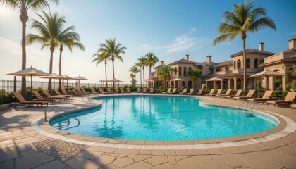 Luxury Resort Poolside Paradise: Palm Trees, Crystal Clear Water, and Tranquil Villas