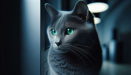 Russian blue cat cool silver color motif background