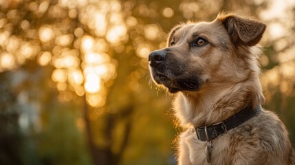 Curious dog gazing at the sky