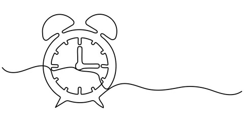 alarm clock continuous one line drawing, Alarm Clock Continuous Line Drawing with Editable Stroke, Stopwatch Continuous Line Icon, Continuous one line drawing of vintage alarm clock vector design. 