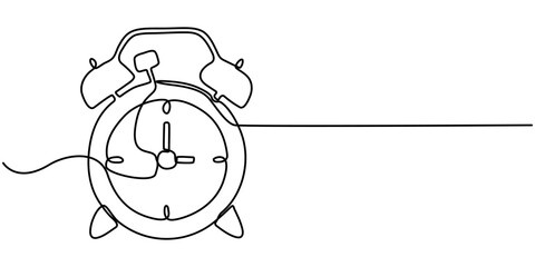 alarm clock continuous one line drawing, Alarm Clock Continuous Line Drawing with Editable Stroke, Stopwatch Continuous Line Icon, Continuous one line drawing of vintage alarm clock vector design. 