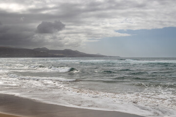 Atlantic ocean sand beach, Gran Canaria, Spain