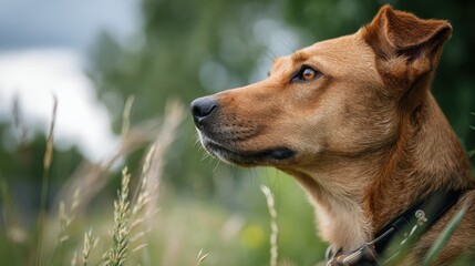 Curious Dog Looking Up Outdoors