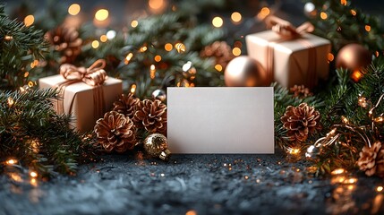 Festive holiday gift card with cozy Christmas