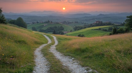 Scenic rural landscape at sunset