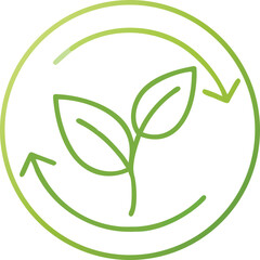 A minimalist round green leaf icon with a looped design, natural renewal style 