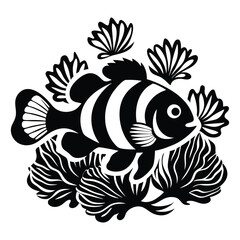 Clownfish hiding in coral in stylized vector, Clownfish vector illustration, Clownfish logo vector, Clownfish vector icon