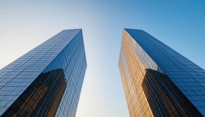 Obraz premium Twin Towers Reflecting the Sky: Modern Architecture