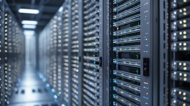 Server racks arranged in rows within a data center