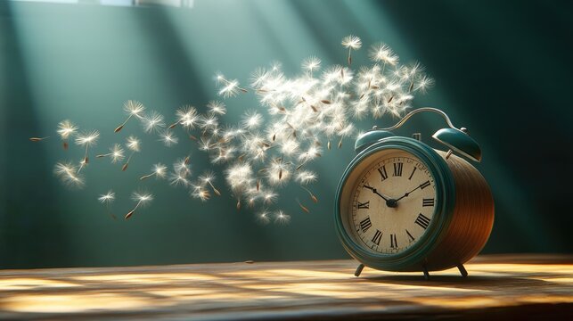 Alarm Clock with Dandelion Seeds and Sunlight