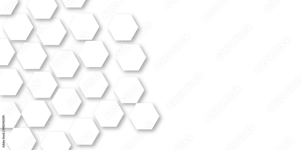Poster abstract technology white and grey geometric hexagon shape on white background vector.