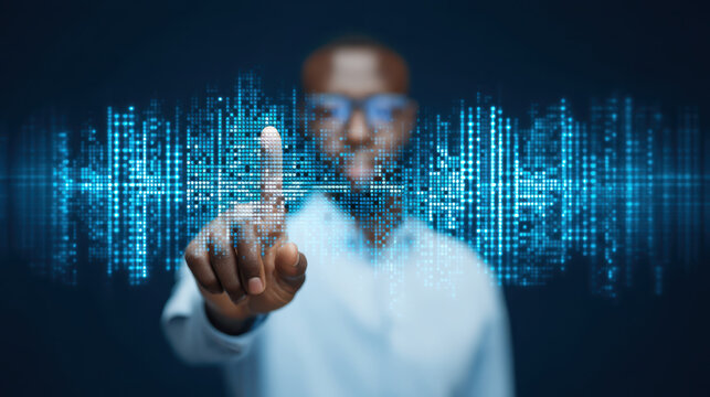 Digital interaction with technology, showcasing person using virtual interface. image conveys innovation and modernity