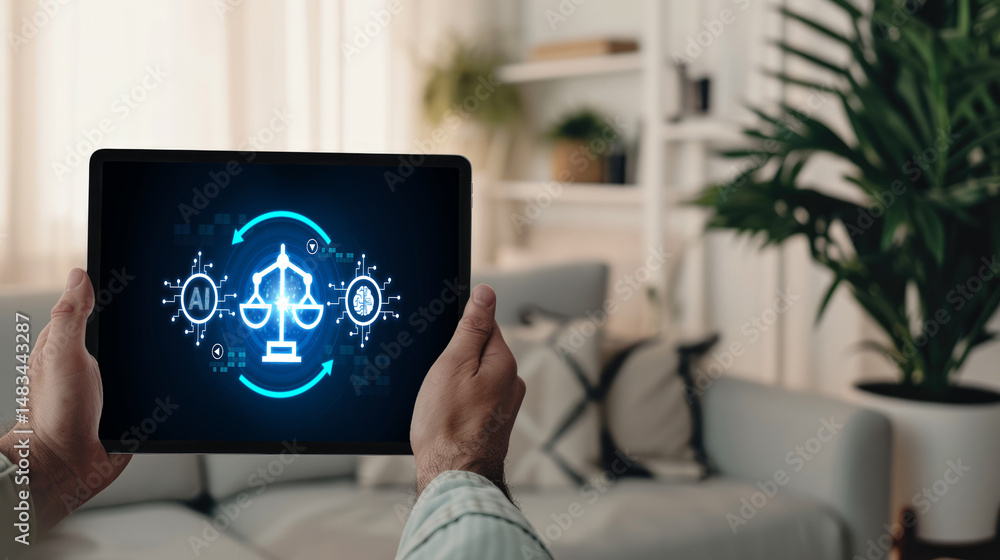 Poster ai ethics responsibility standard law and rules on computer screen provide report of ai ethic transp