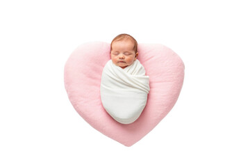 PNG Sleeping newborn baby on pink heart pillow wrapped in blanket