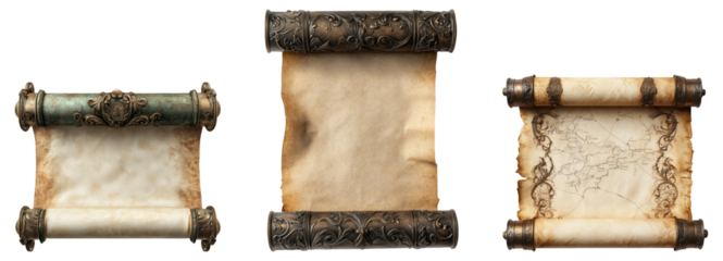 Antique Scrolls with Decorative Borders on Transparent Background
