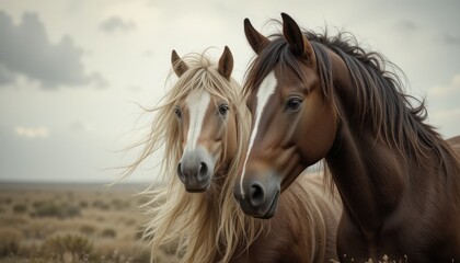 Obraz premium Majestic Mustangs: A Breathtaking Portrait of Two Wild Horses in Their Natural Habitat
