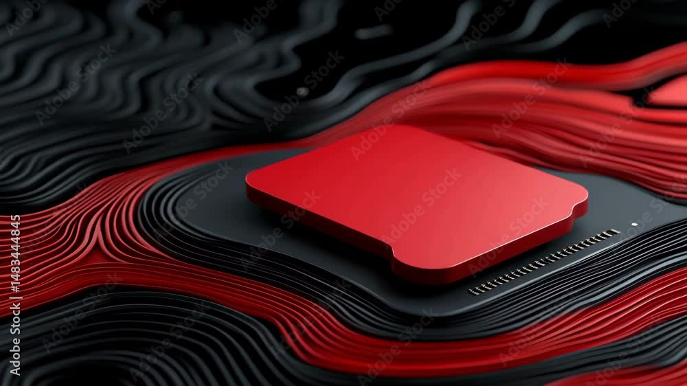 Aufkleber digital circuitry: a vibrant red and black composition, showcasing the intricate architecture of a c
