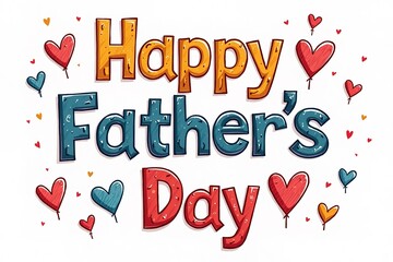 The phrase "Happy Father's Day" in colorful, playful text, surrounded by heart - shaped decorations, suitable for Father's Day greetings, family - oriented designs, and general Father's Day 