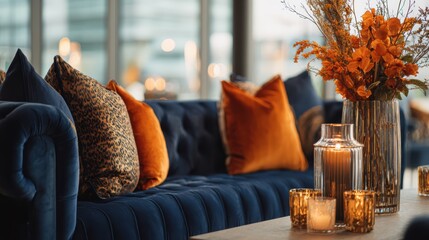 Stylish Blue Couch in Modern Living Room Interior