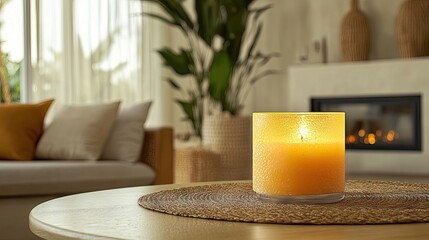 Lit Candle in Living Room