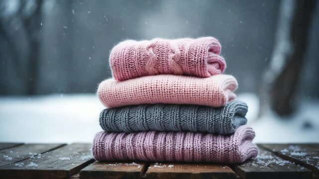 Stack of knitted sweaters