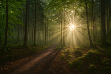 Fototapeta premium Sunlight Streaming Through a Forest Path