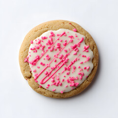 Top view strawberry crumble cookie isolated on white	