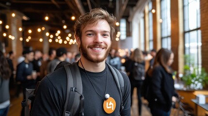 Exciting startup launch event in a trendy loft filled with enthusiastic attendees and engaging speakers