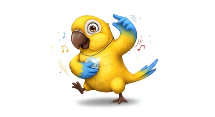 Fototapeta premium Animated yellow parrot singing