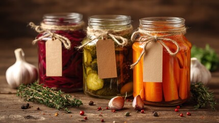Assorted Pickled Vegetables in Glass Jars for Preserving