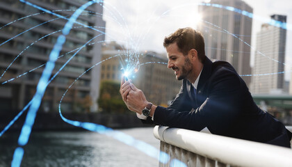 Businessman using high-speed 5G and 6G mobile network