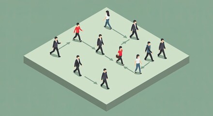 Isometric illustration of people walking in a social distancing arrangement