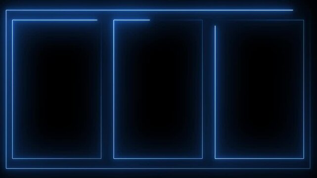neon blue color rectangle frame icon animation shape round display screen box rotation seamless on black background