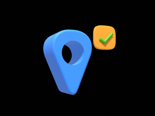 Blue 3D location glass icon, GPS pointer or pin sign with reflection isolated on white background. 3D vector illustration.