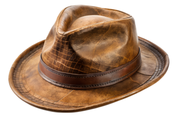 Vintage-inspired distressed tan leather fedora suited for stylish outdoor outfits  