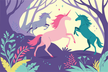 105 bmulticolored unicorns, highly detailed, vibrant, colorful, fantasy, digital art, 4kb