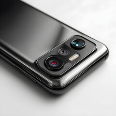 Smartphone close-up with rear cameras visible, on white