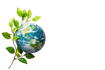 Earth globe with green leaves nature environment concept
