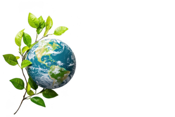 Earth globe with green leaves nature environment concept