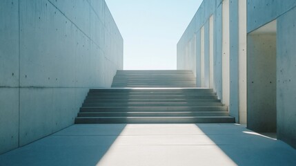 Obraz premium Modern concrete pathway with stairs leading to light.