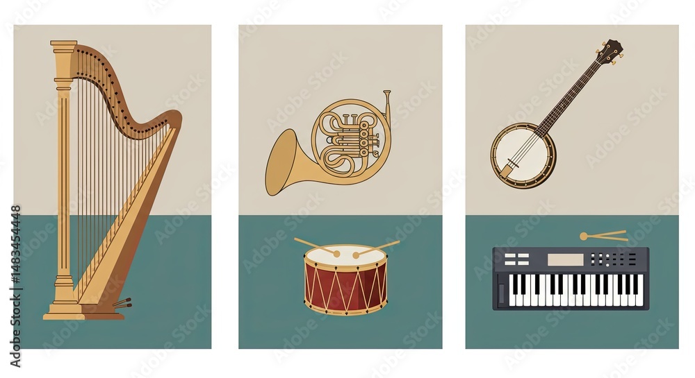 Aufkleber minimalist illustrations of musical instruments against a neutral background design